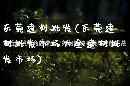 东莞建材批发(东莞建材批发市场大全建材批发市场)_https://www.rzcpcj.com_抖音快手_第1张