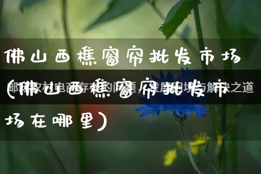 佛山西樵窗帘批发市场(佛山西樵窗帘批发市场在哪里)_https://www.rzcpcj.com_淘宝运营_第1张